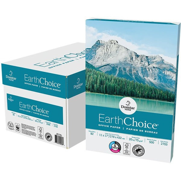 EarthChoice Office Paper - White - 92 Brightness - Ledger/Tabloid - 11" x 17" - 20 lb Basis Weight - 75 g/m&#178; Grammage - Smooth - 2500 / Box - 500 Sheets per Ream - Sustainable Forestry Initiative (SFI) - Acid-free, ColorLok Technology, Elemental Chlo