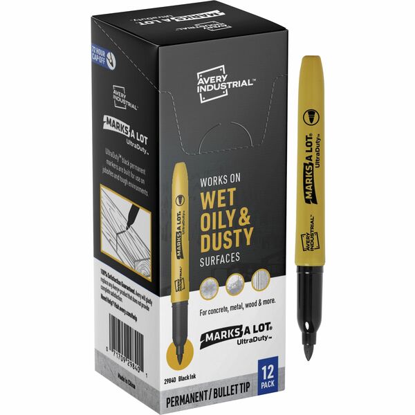 Avery Ultra Duty Marks-A-Lot Permanent Markers - 1 mm (0.04") Bullet Marker Point - Black Ink - 12 / Box