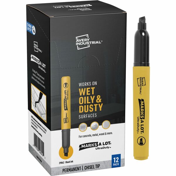 Avery Ultra Duty Marks-A-Lot Permanent Markers - 0.5 mm (0.02") Chisel Marker Point - Black Ink - 12 / Box