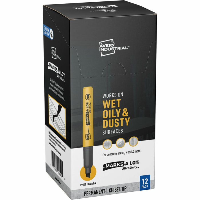 Marks-A-Lot UltraDuty Markers, Chisel Tip, Black (29842) - 0.5 mm Chisel Marker Point - Black Ink - Warehouse, Plastic, Metal - 12 / Pack