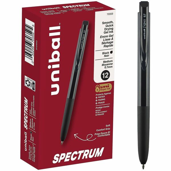 uniball™ Spectrum Gel Pen - 0.7 mm (0.03") Medium Pen Point - Black Ink - Gel-based - 1 Dozen