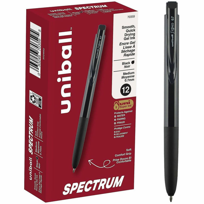 uniball™ Spectrum Retractable Gel Pens - Retractable - Black Ink - Gel-based - Writing - 12 / Box