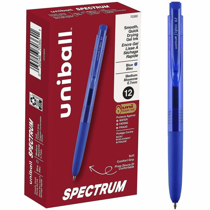 uniball™ Spectrum Retractable Gel Pens - Blue Ink - Gel-based - Writing - 12 / Box