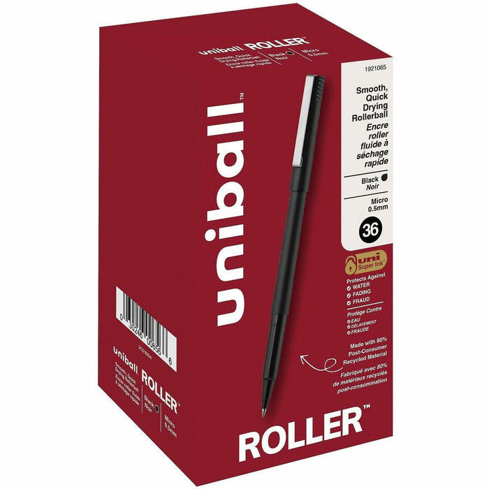 uniball Roller Rollerball Pens - Black Ink - Liquid - Black Barrel - 36 / Box