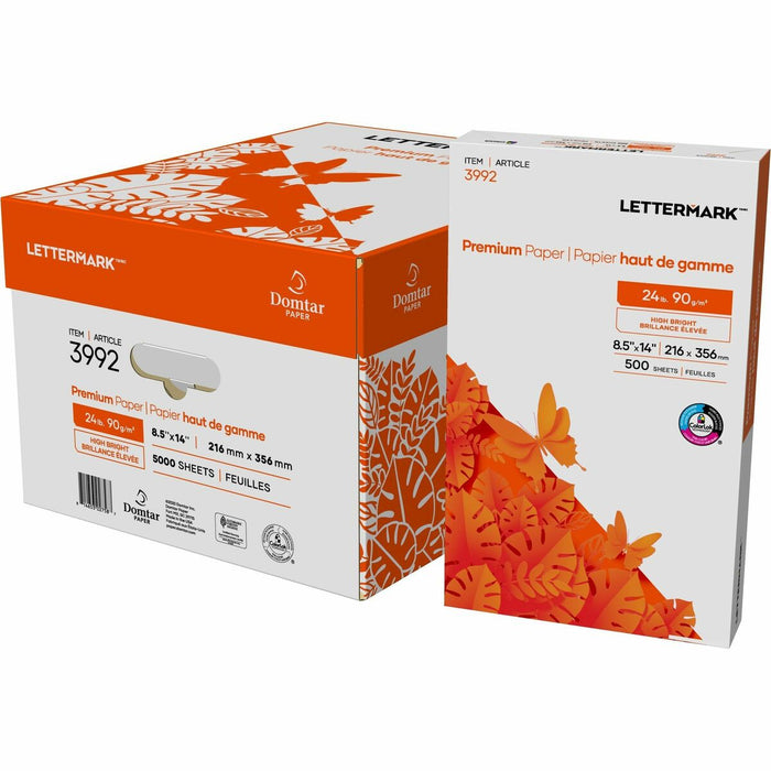 Domtar Lettermark Premium Paper 96B 24 lb 8-1/2" x 14" 500/pkg - 96 Brightness - 92% Opacity - Legal - 8 1/2" (215.90 mm) x 14" (355.60 mm) - 24 lb (10886.22 g) Basis Weight - 90 g/m² Grammage - Sustainable Forestry Initiative (SFI) - ColorLok Techno