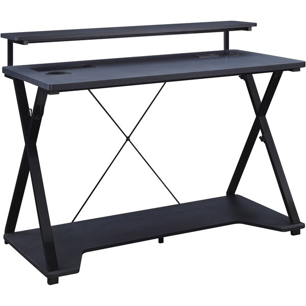OSP Furniture Checkpoint Ghost Battlestation Gaming Desk - Carbon Fiber Top - 36" (914.40 mm) Height x 47.7" (1211.58 mm) Width x 24" (609.60 mm) Depth - Monitor, Indoor, Residential, Commercial, Gaming, Gaming Console, Accessories - Black - Powder Coated