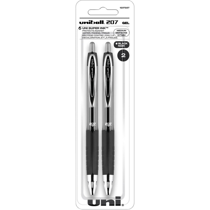 uniball™ Signo 207 Retractable Gel Pens - Refillable - Retractable - Black Ink - Gel-based - Semi Translucent Barrel - Writing - 2 / Pack