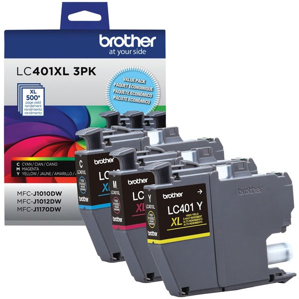 Brother LC401XL3PKS Original High Yield Inkjet Ink Cartridge - CMY - 3 / Pack - 500 Pages
