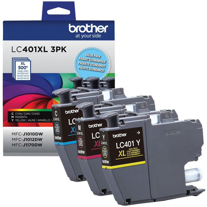 Brother LC401XL3PKS Original High Yield Inkjet Ink Cartridge - CMY - 3 / Pack - 500 Pages
