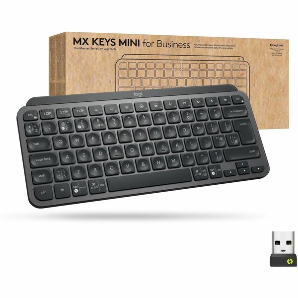 Logitech MX Keys Mini for Business (Graphite) - Wireless Connectivity - Bluetooth - 32.81 ft (10000 mm) - 2.40 GHz - Easy-Switch Hot Key(s) - ChromeOS - Computer, Smartphone, Notebook, Tablet, iPad - PC, Mac - Graphite