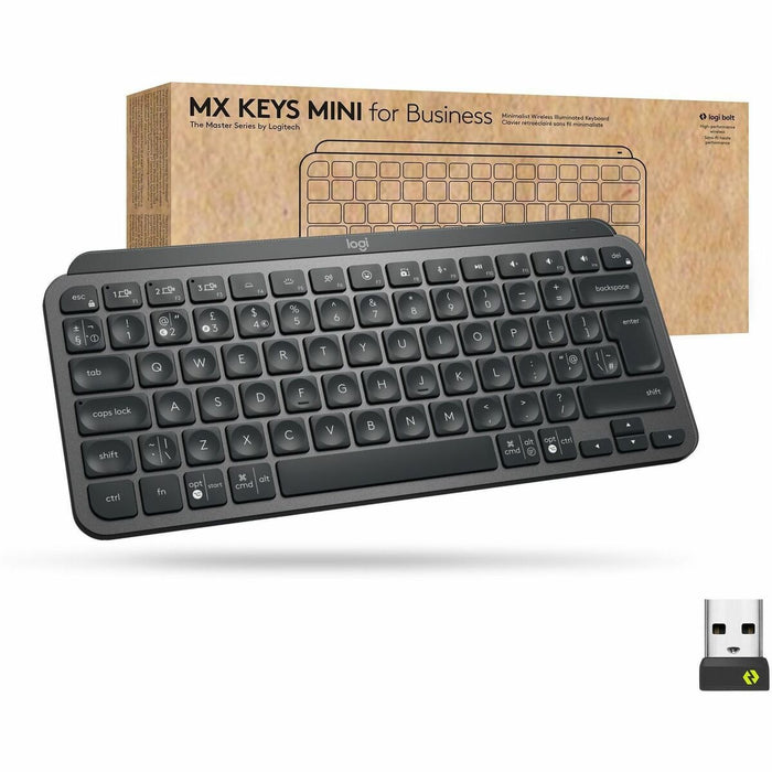 Logitech MX Keys Mini for Business (Graphite) - Wireless Connectivity - Bluetooth - 32.81 ft (10000 mm) - 2.40 GHz - Easy-Switch Hot Key(s) - ChromeOS - Computer, Smartphone, Notebook, Tablet, iPad - PC, Mac - Graphite