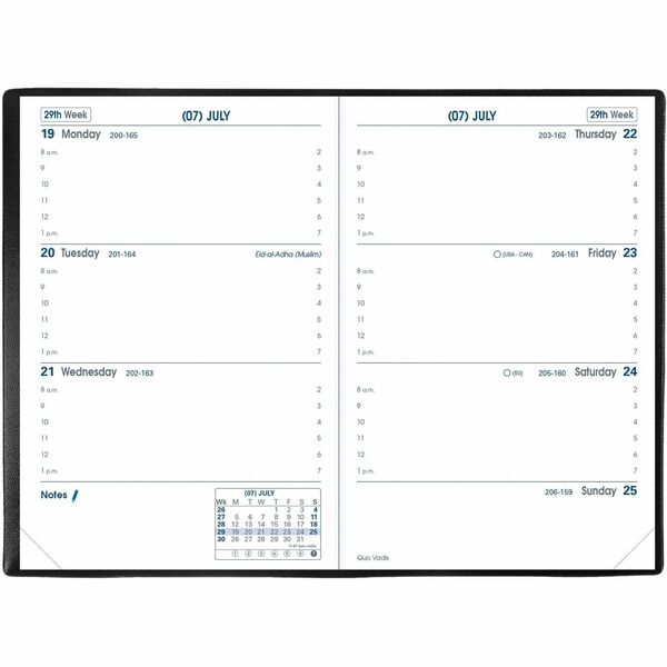 Quo Vadis Sapa X Weekly Planner, 5-1/2" x 3-1/2" , English, Freeport Black - Weekly - 12 Month - January 2026 to December 2026 - 8:00 AM to 7:00 PM - Hourly - 1 Week Double Page Layout - 3 1/2" (88.90 mm) x 5 1/2" (139.70 mm) Sheet Size - White Satin Shee