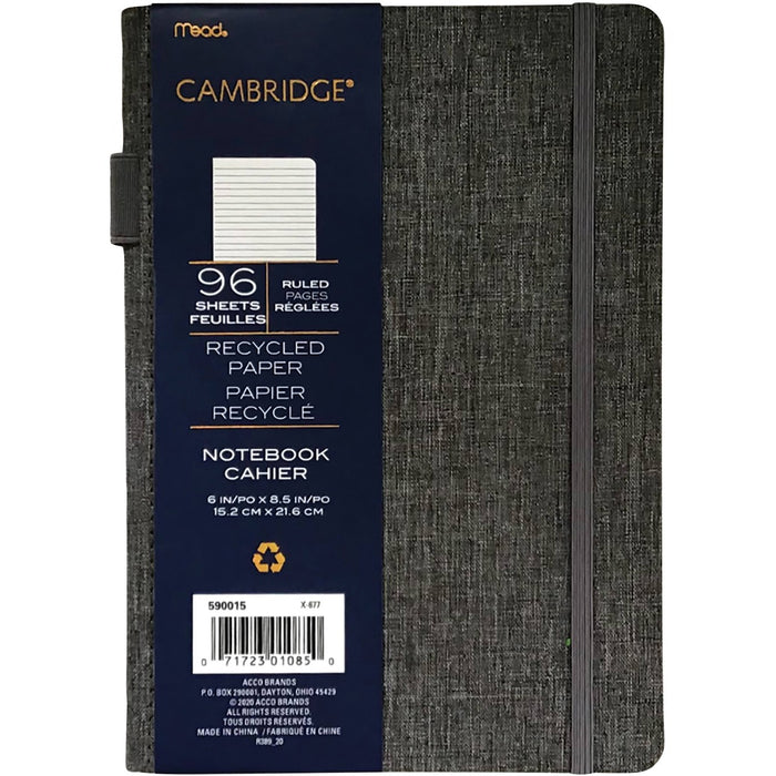 Cambridge Cambridge Notebook - 96 Sheets - 192 Pages - Ruled Front Ruling x 6" (15.24 cm) Width x 8 1/2" (21.59 cm) Length - Fabric Cover - Pen, Bungee Closure - Recycled - 1 Each