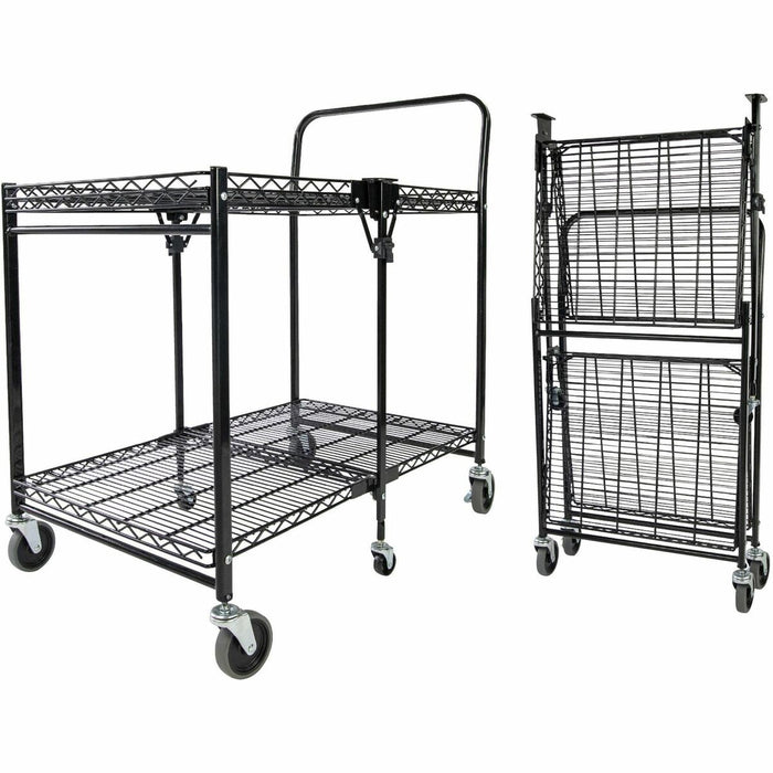Bostitch Stowaway Folding Utility Cart - Large - 2 Shelf - 500 lb (226.80 kg) Load Capacity - 6 Casters - Metal - 37.5" (952.50 mm) Width x 23.5" (596.90 mm) Depth x 39" (990.60 mm) Height - Steel Frame - Black - 1 Each
