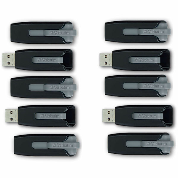 Verbatim Store 'n' Go V3 32GB USB 3.2 (Gen 1) Flash Drive - 32 GB - USB 3.2 (Gen 1) Type A - Gray - Lifetime Warranty - 10 Pack