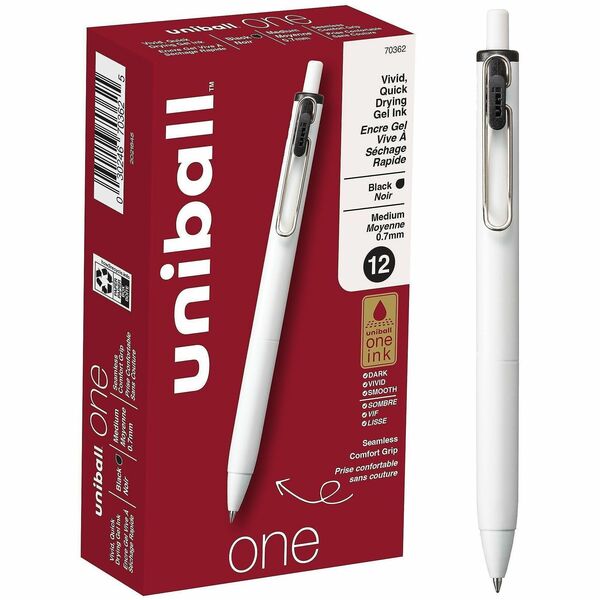 uniball™ ONE Gel Pen - 0.7 mm (0.03") Medium Pen Point - Black Ink - Gel-based - 1 Dozen
