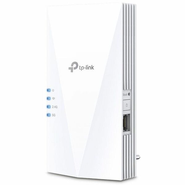 TP-Link RE500X Dual Band IEEE 802.11 a/b/g/n/ac/ax 1.47 Gbit/s Wireless Range Extender - 2.40 GHz, 5 GHz - 2 x Internal Antenna(s) - Internal - MIMO Technology - Multi User MIMO - 1 x Network (RJ-45) - Gigabit Ethernet - 10 W - Wall Plug