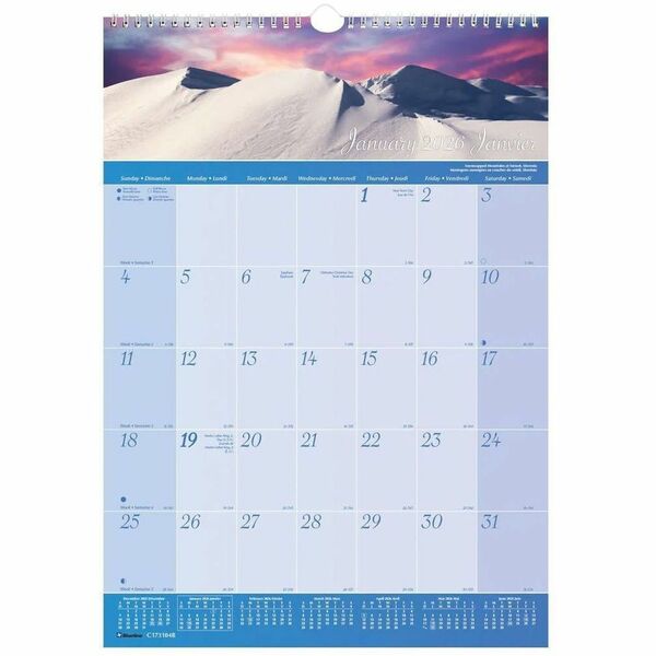 Blueline World Panoramas Monthly Wall Calendar, 12" x 17" , Bilingual - Professional - Monthly - 12 Month - January 2026 to December 2026 - 1 Month Single Page Layout - 12" (304.80 mm) x 17" (431.80 mm) Sheet Size - Twin Wire - Wall Mount - Chipboard - 17