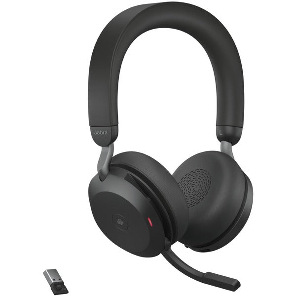 Jabra Evolve2 75 Wireless On-ear Stereo Headset - USB-A - For MS Teams - With Charging Stand - Black - Binaural - Ear-cup - 3000 cm - Bluetooth - 20 Hz to 20 kHz - MEMS Technology Microphone - Noise Cancelling - Stereo - USB Type A - Wireless - Bluetooth