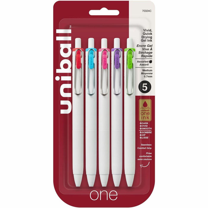 uniball one Retractable Gel Pens - uniball™ one Retractable Gel Pens, Medium Point (0.7mm), Assorted Ink, 5 Pack