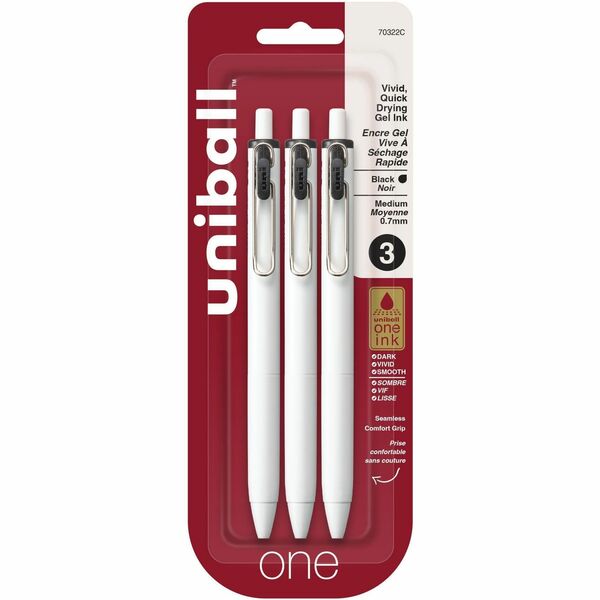 uniball one Retractable Gel Pens - uniball™ one Retractable Gel Pens, Medium Point (0.7mm), Black Ink, 3 Pack