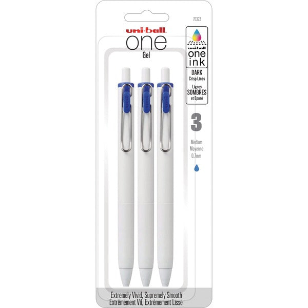 uniball&trade; ONE Gel Pen - 0.7 mm Pen Point Size - Retractable - Blue Gel-based, Pigment-based Ink - 3 / Pack