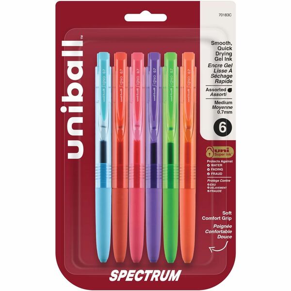 uniball Spectrum Retractable Gel Pens - uniball™ Spectrum Retractable Gel Pens, Medium Point (0.7mm), Assorted Ink, 6 Pack