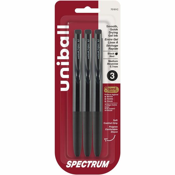 uniball&trade; Spectrum Rollerball Pen - 0.7 mm (0.03") Pen Point - Black Ink - Gel-based - 3 / Pack