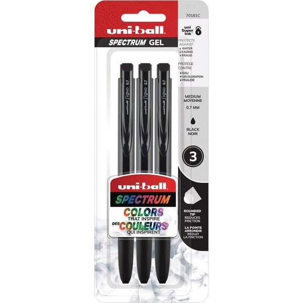 uniball&trade; Spectrum Rollerball Pen - 0.7 mm Pen Point Size - Black Gel-based Ink - 3 / Pack