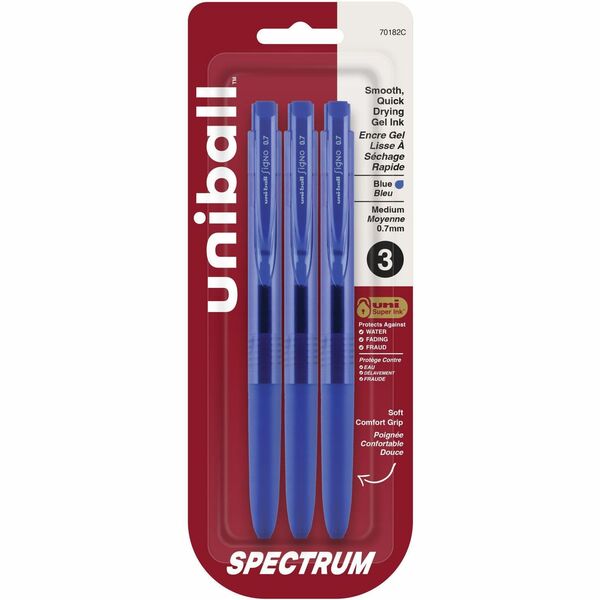 uniball&trade; Spectrum Rollerball Pen - 0.7 mm (0.03") Pen Point - Blue Ink - Gel-based - 3 / Pack