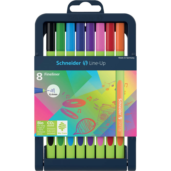 Schneider Line-Up Fineliner Markers 0.4 mm Assorted Colours 8/pkg - Assorted Ink - Plastic, Rubberized Barrel - 8 / Pack