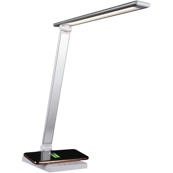OttLite Entice LED Desk Lamp - 22" (558.80 mm) Height - LED Bulb - Matte - Qi Wireless Charging, Adjustable Brightness, Adjustable Height, USB Charging, Foldable, ClearSun LED, Touch-activated, Dimmable, Adjustable Angle - Aluminum - Desk Mountable - Whit
