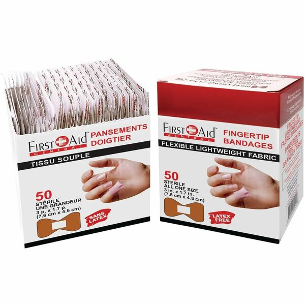 First Aid Central Fabric Fingertip Adhesive Bandages - - 1.75" (44.45 mm) Width x 3" (76.20 mm) Length - Fabric - 50 / Pack