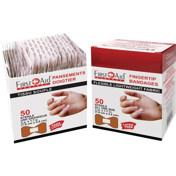 First Aid Central Fabric Fingertip Adhesive Bandages - 1.75" (44.45 mm) x 3" (76.20 mm) - 50/Pack - Fabric