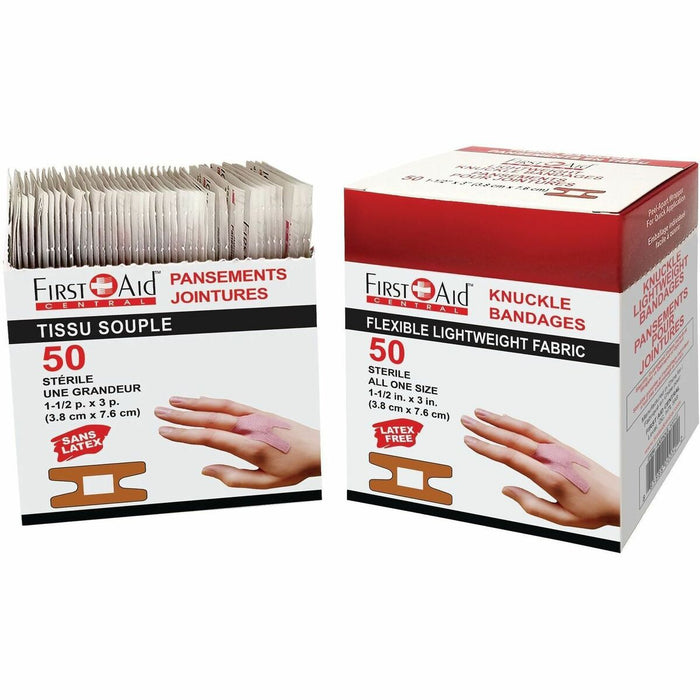 First Aid Central Fabric Knuckle Adhesive Bandages - - 1.50" (38.10 mm) Width x 3" (76.20 mm) Length - Fabric - 50 / Pack