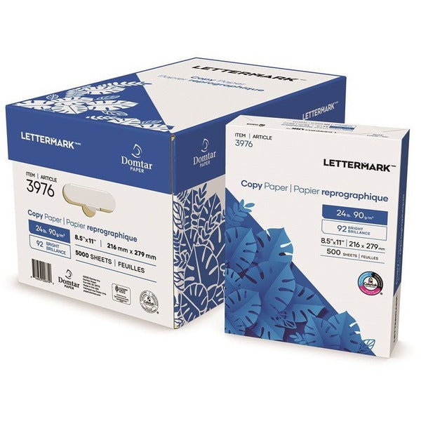 Domtar White Copy Paper - 92 Brightness - Letter - 8 1/2" x 11" - 90 g/m&#178; Grammage - 1 / Each - 500 Sheets per Ream - White