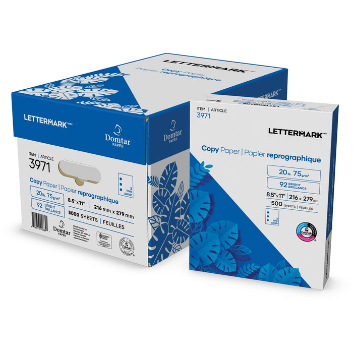 Domtar Copy Paper 92B 20lb 8-1/2" x 11" 3-Hole 500/pkg - 92 Brightness - Letter - 8 1/2" (215.90 mm) x 11" (279.40 mm) - 20 lb (9071.85 g) Basis Weight - Sustainable Forestry Initiative (SFI) - ColorLok Technology - Black, White - 500 / Pack
