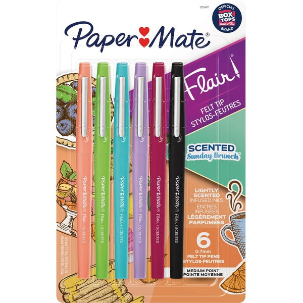 Paper Mate Flair Scented Markers Assorted Colours 6/pkg - 0.7 mm (0.03") Medium Marker Point - Assorted Ink - Water Based - Felt Tip - 6 / Pack