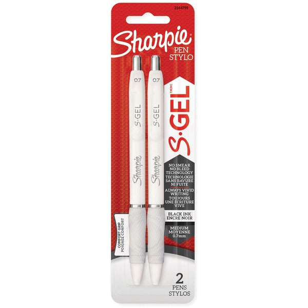 Sharpie S-Gel Pen - 0.7 mm (0.03") Medium Pen Point - Retractable - Black Ink - White Barrel - 2 / Pack
