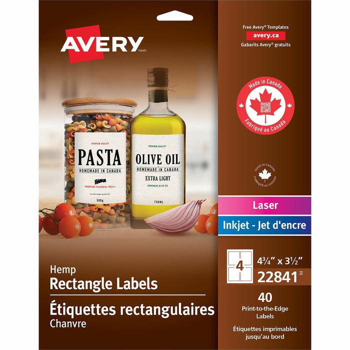 Hemp Rectangle Labels 4-3/4" x 3-1/2" , Permanent Adhesive, for Laser and Inkjet Printers - - HeightPermanent Adhesive - Rectangle - Laser, Inkjet - Beige - Paper, Hemp - 4 / Sheet - 40 / Pack