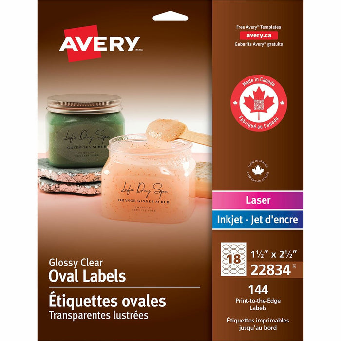 Glossy Clear Oval Labels 1-1/2" x 2-1/2" , Permanent Adhesive, for Laser and Inkjet Printers - - HeightPermanent Adhesive - Oval - Laser, Inkjet - Glossy Clear, Transparent - Film - 18 / Sheet