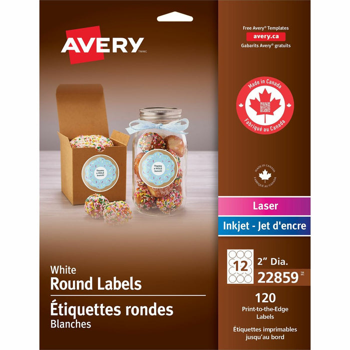 Matte White Round Labels 2" Diameter, Permanent Adhesive, for Laser and Inkjet Printers - 2" (50.80 mm) Diameter - Permanent Adhesive - Round - Laser, Inkjet - Matte White - Paper - 12 / Sheet - 120 / Pack