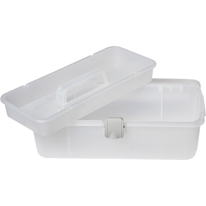 Deflecto Single Tray Storage Box 7-1/3" x 14-2/5" x 5-1/5" White - External Dimensions: 14.4" (365.76 mm) Width x 5.2" (132.08 mm) Depth x 7.3" (186.18 mm) Height - Latch Closure - Stackable - Plastic, Polypropylene - Clear - For Storage, Art Supplies, Cr