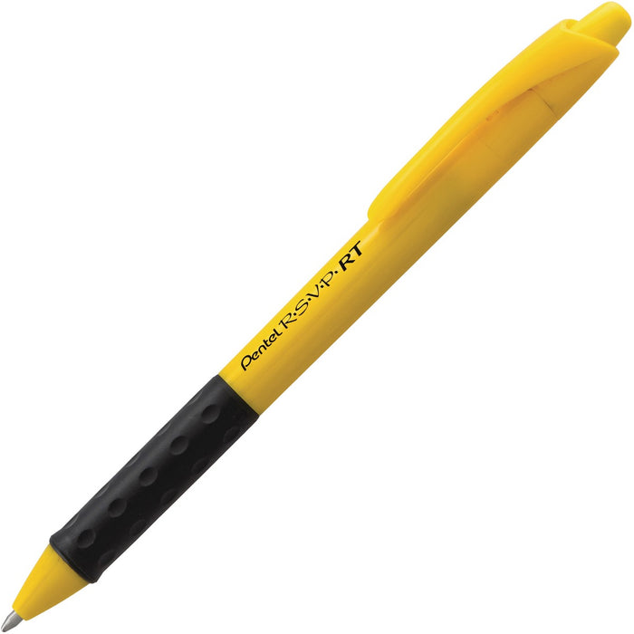 Pentel R.S.V.P. Retractable Pens Bold Point Yellow Barrel - Refillable - Retractable - Black Ink - Oil Based - Yellow Barrel - 1 Each