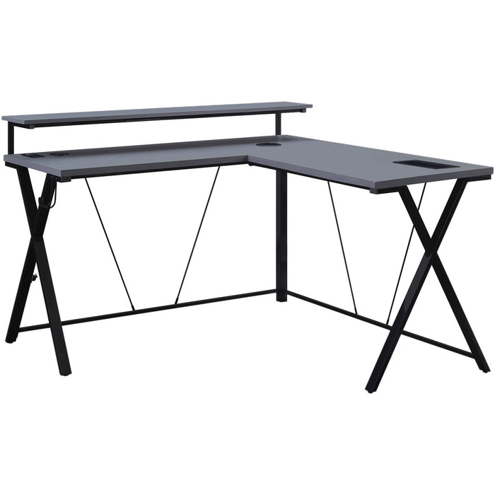 OSP Furniture L-Shaped Gaming Desk With LED Lights - L-shaped Base - 54" (1371.60 mm) Table Top Width x 54" (1371.60 mm) Table Top Depth - 36" (914.40 mm) Height - Monitor, Gaming Console, Gaming, Accessories - Black - 1 Each