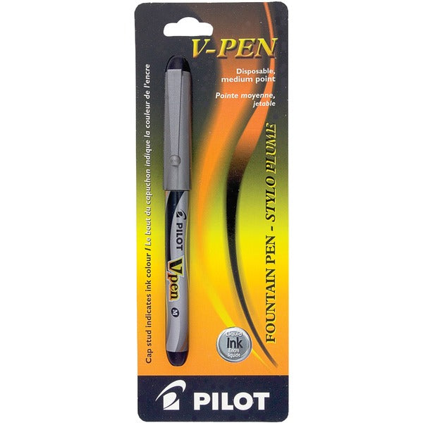 Pilot V Pen Disposable Fountain Pen Black - Black Ink - Liquid - Silver Barrel - 1 Each