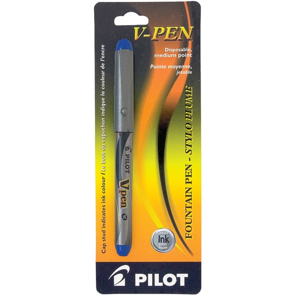 Pilot V Pen Disposable Fountain Pen Blue - Blue Ink - Liquid - Silver Barrel - 1 Each