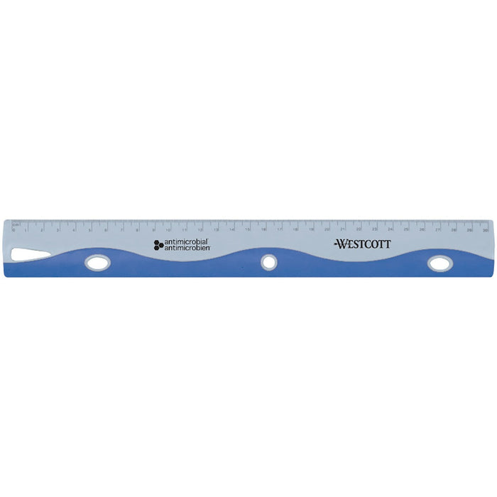 Westcott Antimicrobial 30cm Wave Ruler - 30.48 cm Length - Imperial Measuring System - Blue, Gray - 1 Each