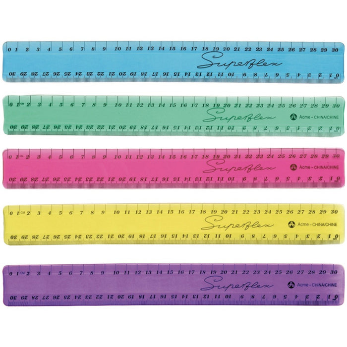 Westcott Superflex Ruler 30cm Translucent Assorted Colours - 30 cm Length - Metric Measuring System - Vinyl, Plastic - Translucent Assorted - 1 Each
