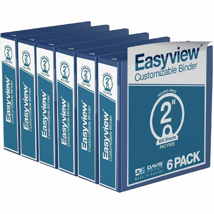 Davis Easyview 2" Round Ring Binder Royal Blue - 2" (50.80 mm) Binder Capacity - 8 1/2" (215.90 mm) x 11" (279.40 mm) Sheet Size - 400 Sheet Capacity - 3 Ring - Fastener: Round Ring - Pocket: Inside Front & Back - Polypropylene - Royal Blue - 7.60 lb (344